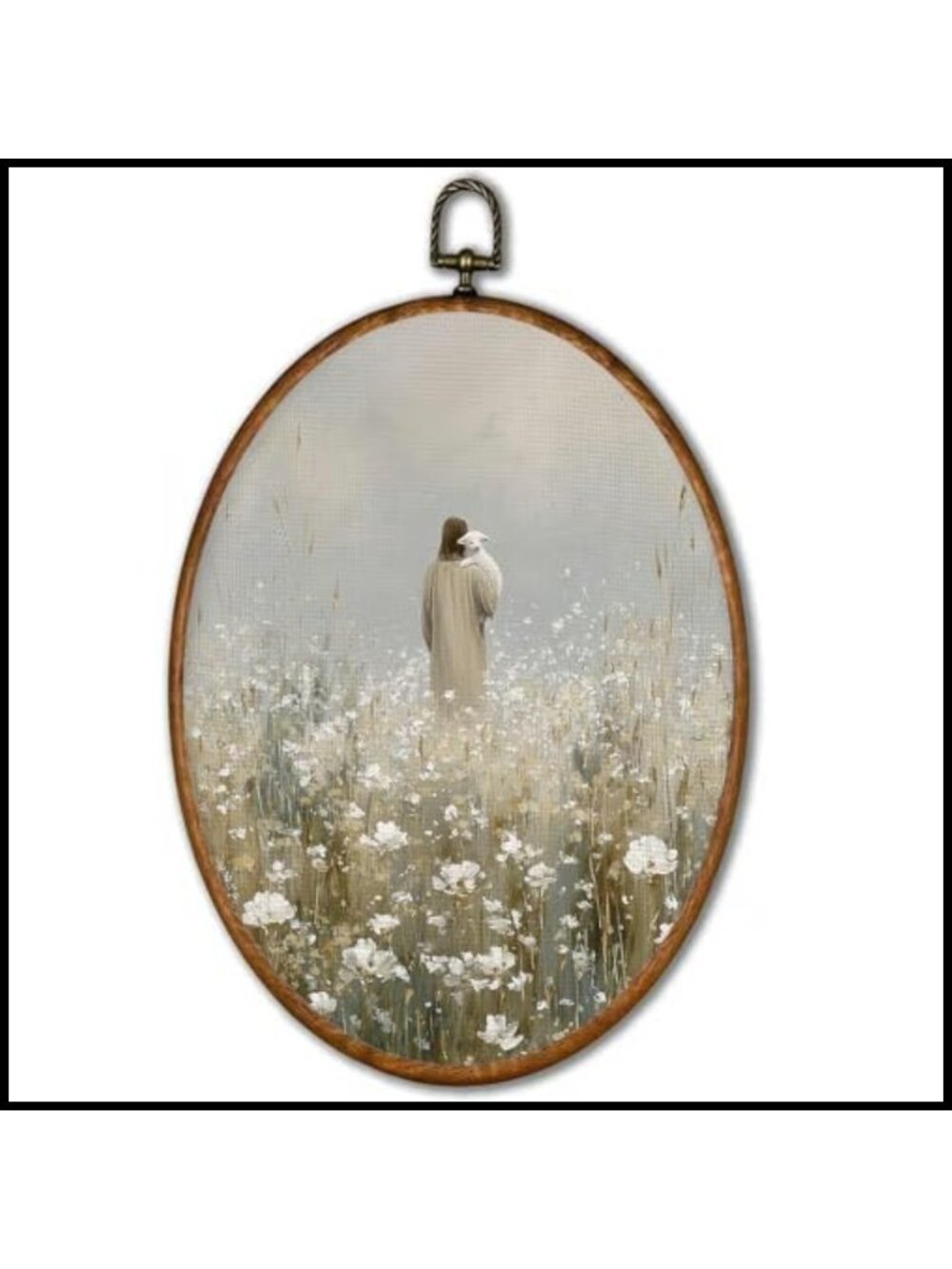 SOYANGNEK Vintage Jesus and Lamb Oval Framed Wall Art 8.5x11.5 Inch